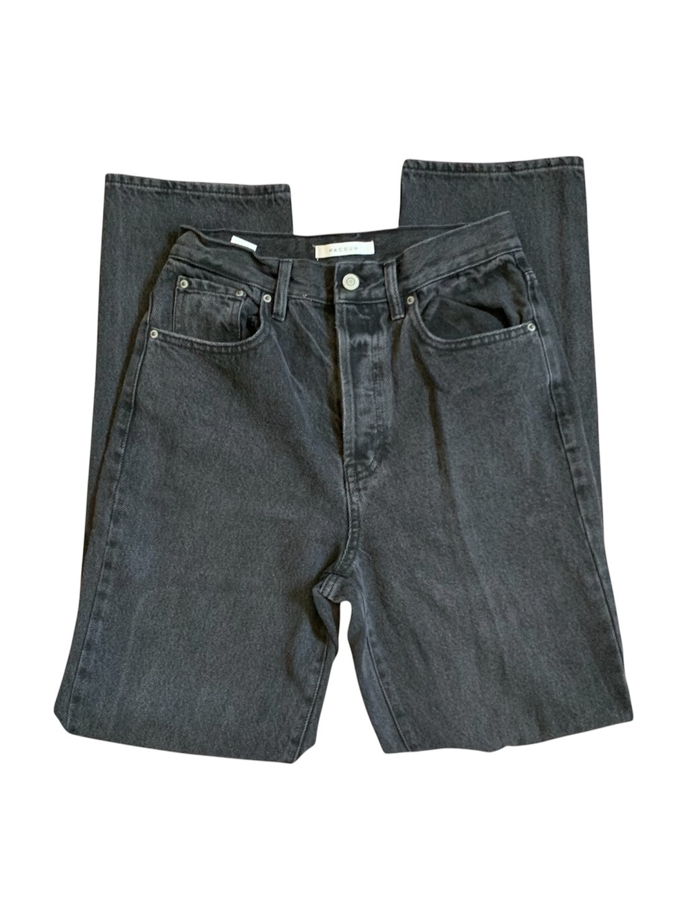 PacSun Women's Washed Black Straight Leg Jeans with knee rips